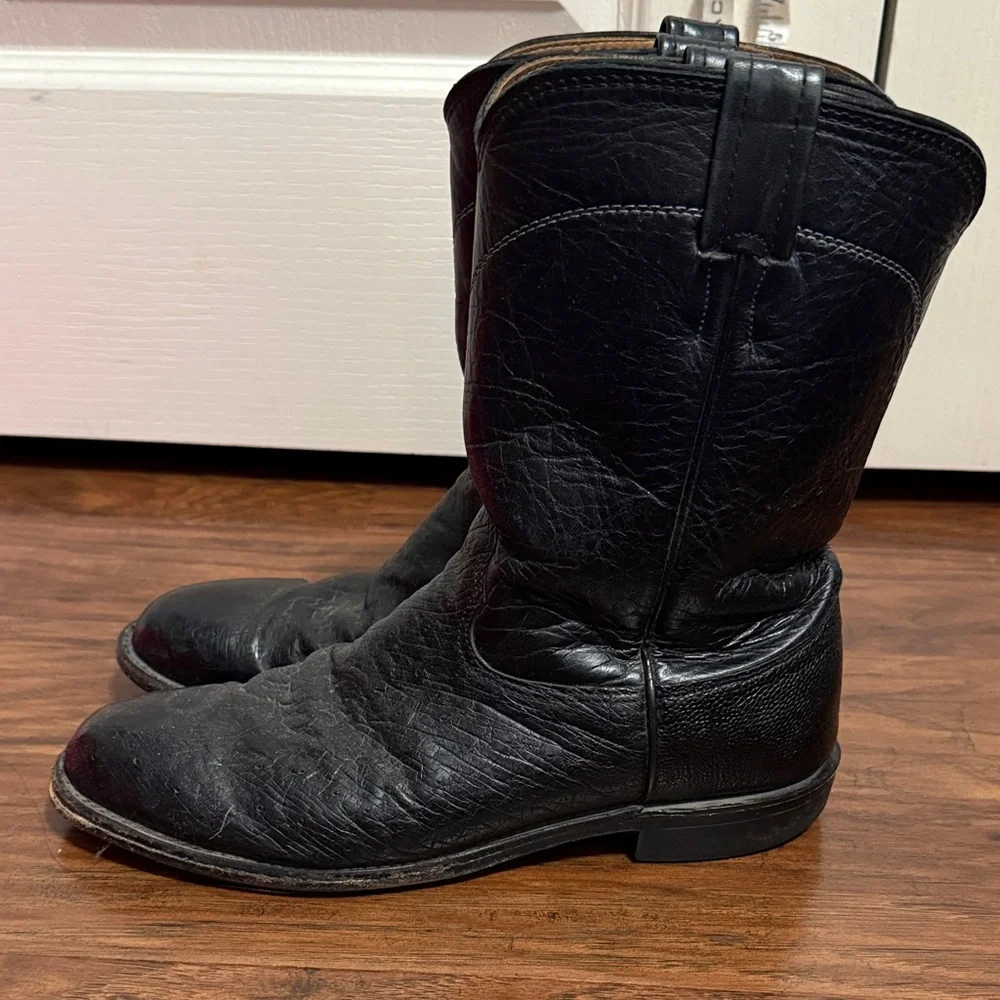 Vintage‎ Larry Mahan Black Leather Cowboy Western Boots 9.5D